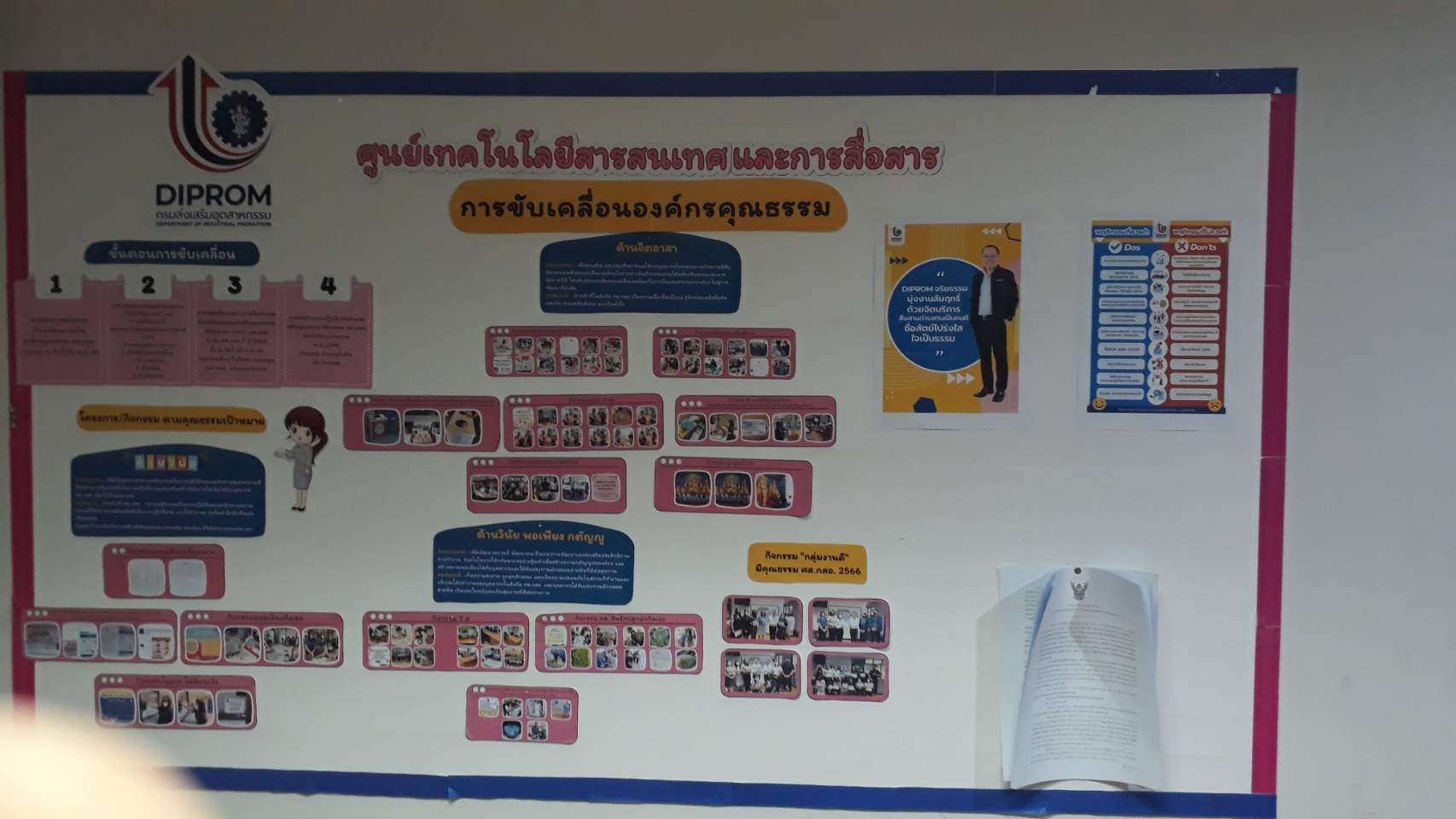 เผยแพร่โปสเตอร์สื่อประชาสัมพันธ์ พฤติกรรมที่ควรทำ (Do's) และพฤติกรรมที่ไม่ควรทำ (Don'ts) ตามข้อกำหนดจริยกรรม กสอ. (DIPROM) และคำขวัญจริยธรรม กสอ. (DIPROM)